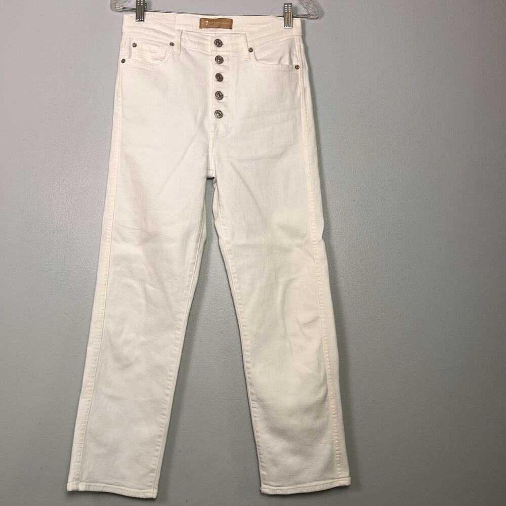 7 For All Mankind Luxe Vintage High Rise Slim Straight Jeans Sz 28 White